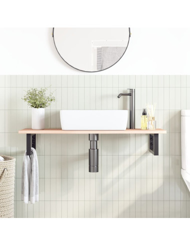 Ripiano a Parete per Lavabo in Acciaio e Massello di Rovere