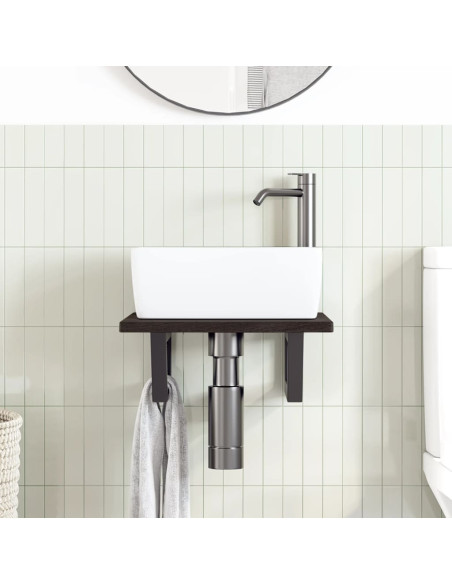 Ripiano a Parete per Lavabo in Acciaio e Massello di Rovere