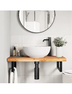 Ripiano a Parete per Lavabo in Acciaio e Massello di Acacia 2