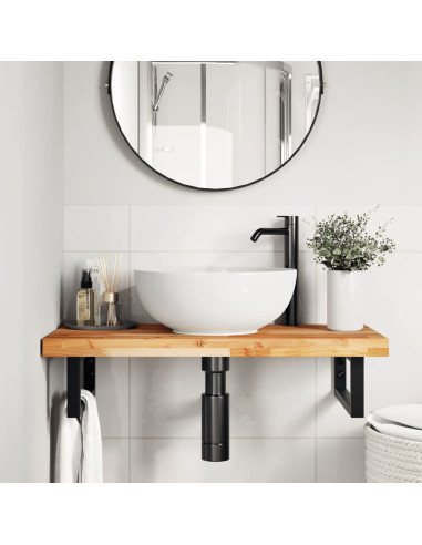 Ripiano a Parete per Lavabo in Acciaio e Massello di Acacia