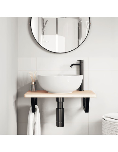 Ripiano a Parete per Lavabo in Acciaio e Massello di Rovere