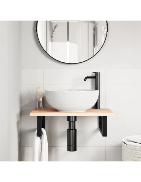 Ripiano a Parete per Lavabo in Acciaio e Massello di Rovere