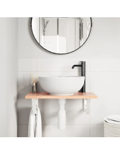 Ripiano a Parete per Lavabo in Acciaio e Massello di Rovere 2