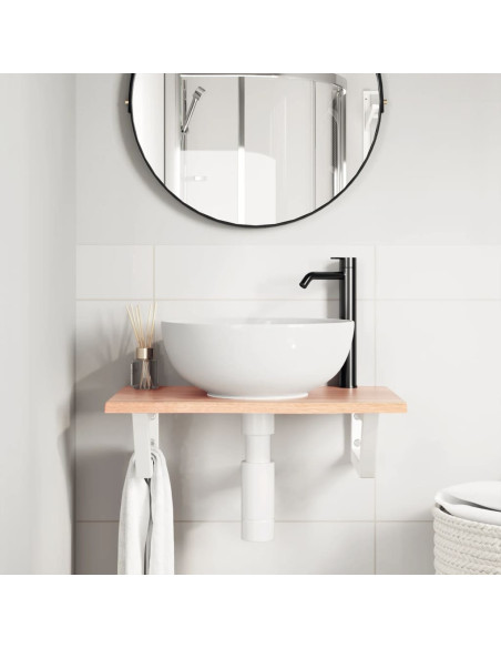 Ripiano a Parete per Lavabo in Acciaio e Massello di Rovere
