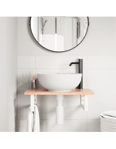 Ripiano a Parete per Lavabo in Acciaio e Massello di Rovere 2