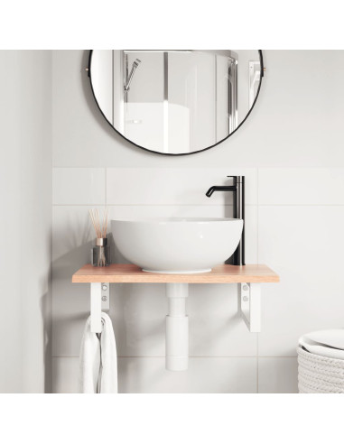 Ripiano a Parete per Lavabo in Acciaio e Massello di Rovere