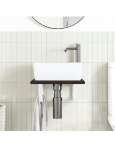 Ripiano a Parete per Lavabo in Acciaio e Massello di Rovere 2