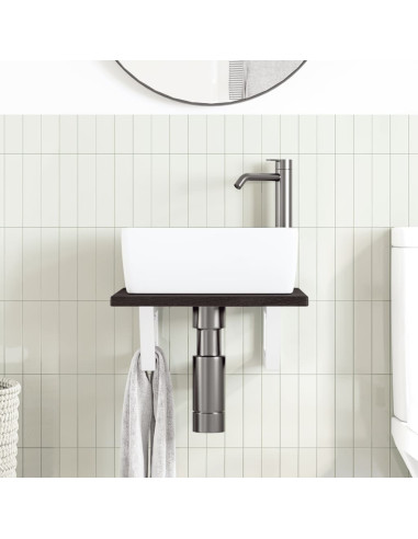 Ripiano a Parete per Lavabo in Acciaio e Massello di Rovere