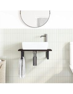 Ripiano a Parete per Lavabo in Acciaio e Massello di Rovere 2