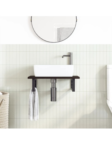 Ripiano a Parete per Lavabo in Acciaio e Massello di Rovere