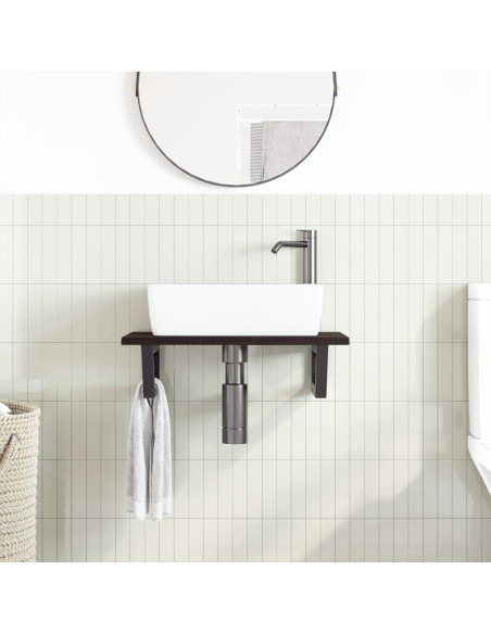 Ripiano a Parete per Lavabo in Acciaio e Massello di Rovere