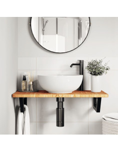 Ripiano a Parete per Lavabo in Acciaio e Massello di Rovere 2