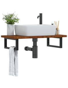 Ripiano a Parete per Lavabo in Acciaio e Massello di Rovere