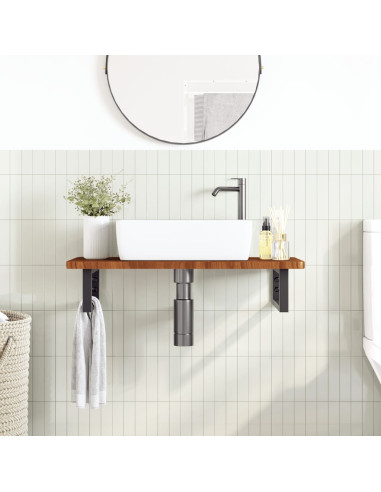 Ripiano a Parete per Lavabo in Acciaio e Massello di Rovere