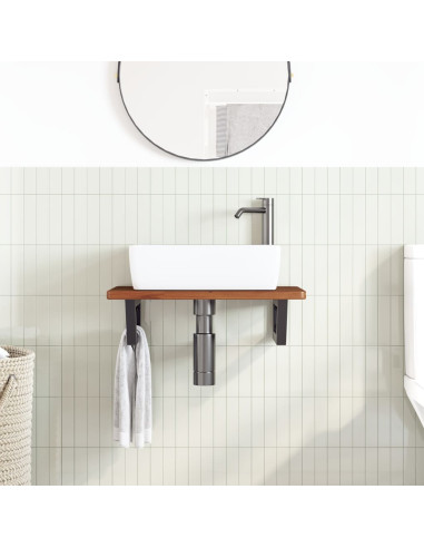 Ripiano a Parete per Lavabo in Acciaio e Massello di Rovere