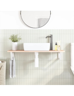 Ripiano a Parete per Lavabo in Acciaio e Massello di Rovere 2