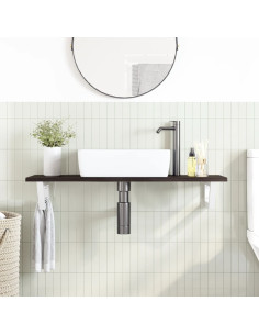 Ripiano a Parete per Lavabo in Acciaio e Massello di Rovere 2