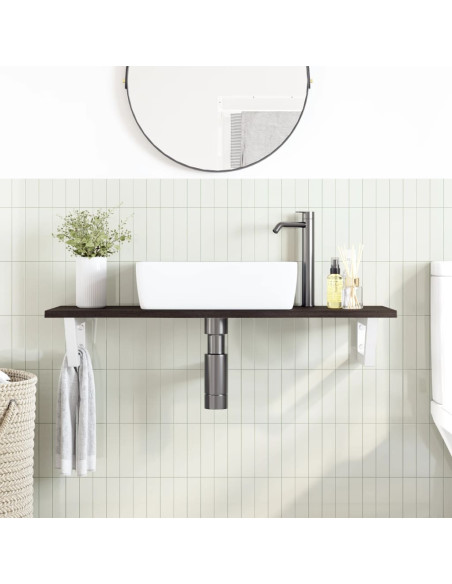 Ripiano a Parete per Lavabo in Acciaio e Massello di Rovere