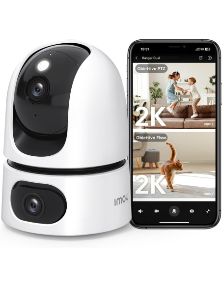 Imou Ranger DUAL 6MP (3MP+3MP) Telecamera WiFi Interno con Doppia Lente, 360°PTZ Telecamera da Interno, Rilevamento Umano, Trac