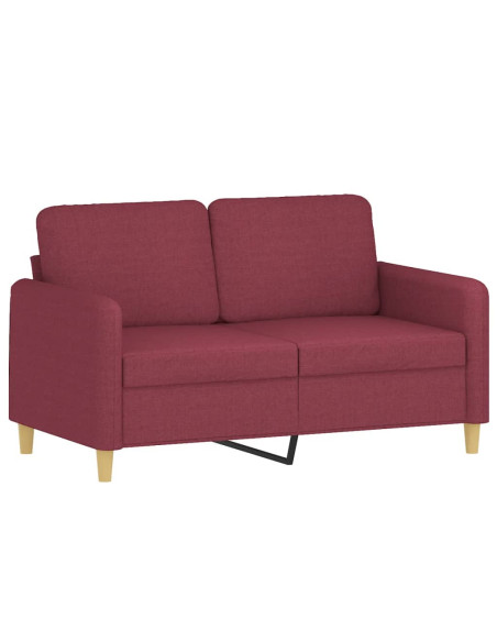 Set di Divani 3 pz con Cuscini Rosso Vino in Tessuto
