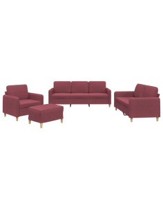 Set di Divani 4 pz con Cuscini Rosso Vino in Tessuto