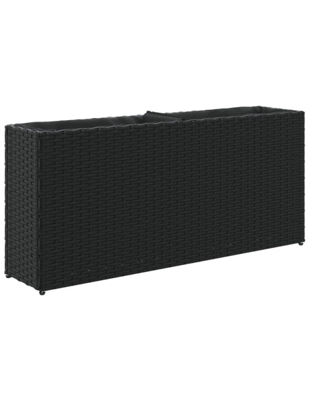 Fioriera da Giardino con 2 Vasi Nera 90x20x40 cm in Polyrattan