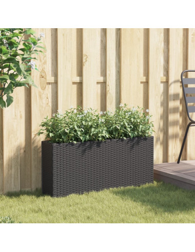 Fioriera da Giardino con 2 Vasi Nera 90x20x40 cm in Polyrattan