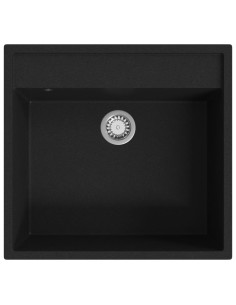 Lavello da Cucina con Foro Troppopieno Nero in Granito 2