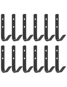 Ganci a Parete a Forma di J 12 pz Neri in Acciaio 2