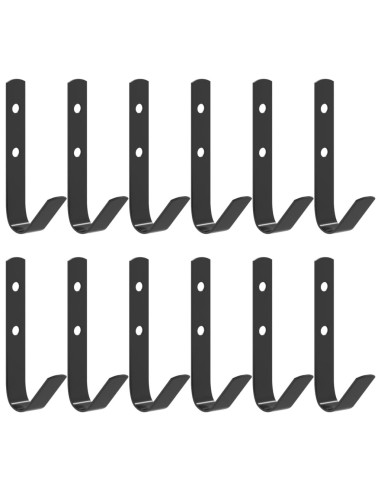 Ganci a Parete a Forma di J 12 pz Neri in Acciaio