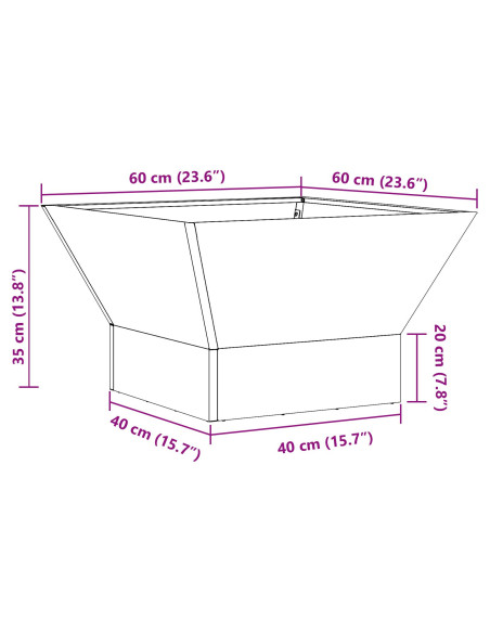 Focolare Quadra Nera 60x60x35 cm in Acciaio Invecchiato