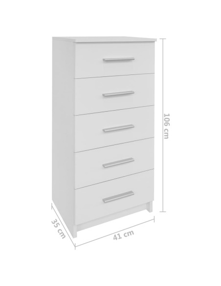 Cassettiera Alta in Legno Multistrato 41x35x106 cm Bianca