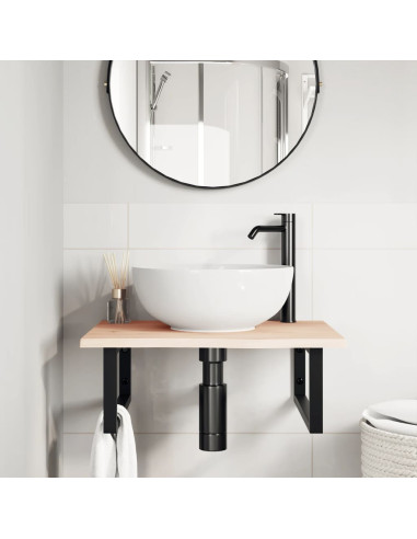 Ripiano a Parete per Lavabo in Acciaio e Massello di Rovere