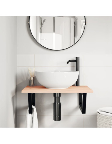 Ripiano a Parete per Lavabo in Acciaio e Massello di Rovere