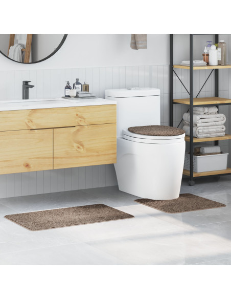 Set di Tappetini da Bagno 3 Pezzi Marrone in Polipropilene Antiscivolo