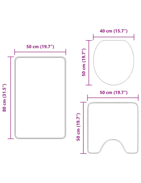 Set di 3 Tappetini da Bagno Grigio Scuro in Polipropilene Antiscivolo