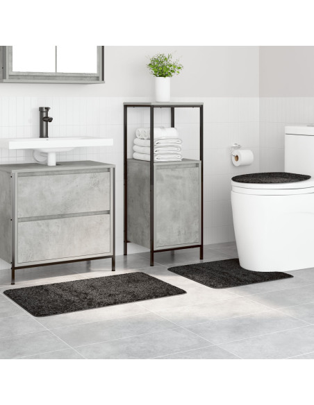 Set di 3 Tappetini da Bagno Grigio Scuro in Polipropilene Antiscivolo