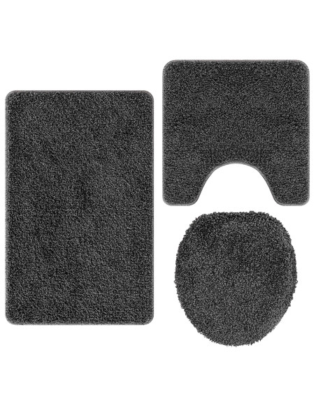 Set di 3 Tappetini da Bagno Grigio Scuro in Polipropilene Antiscivolo