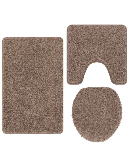 Set di Tappetini da Bagno 3 Pezzi Marrone in Polipropilene Antiscivolo