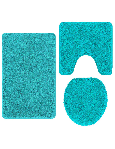 Set di Tappetini da Bagno in 3 Pezzi Turchese in Polipropilene Antiscivolo