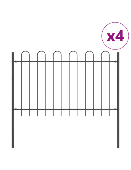 Recinzione da Giardino  con Parte Superiore a Cerchio Grigia 6,8x1,2 m in Acciaio