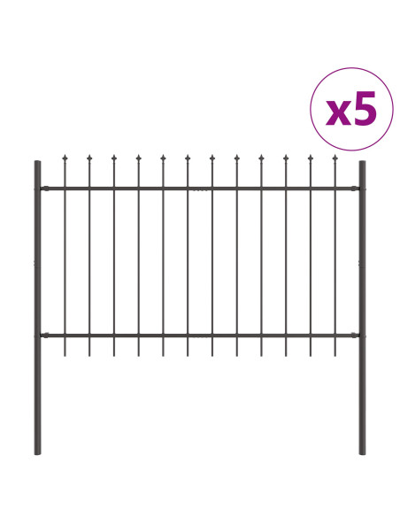 Recinzione da Giardino  con Punta a Lancia Grigia 8,5x1,2 m in Acciaio