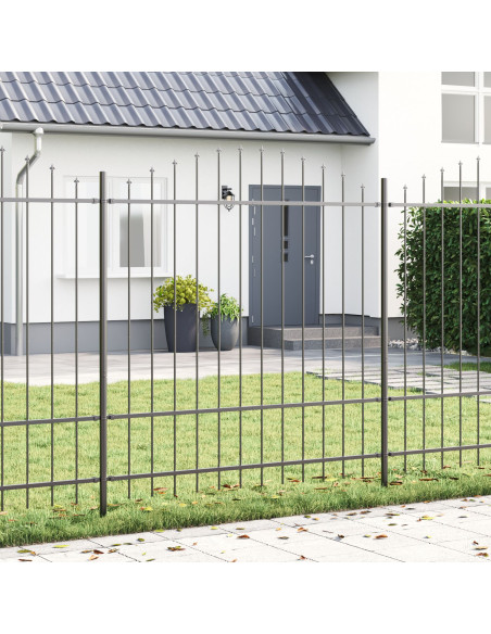 Recinzione da Giardino  con Parte Superiore a Cerchio Grigia 6,8x1,75 m in Acciaio