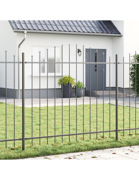 Recinzione da Giardino  con Parte Superiore a Uncino Grigia 8,5x1,5 m Acciaio