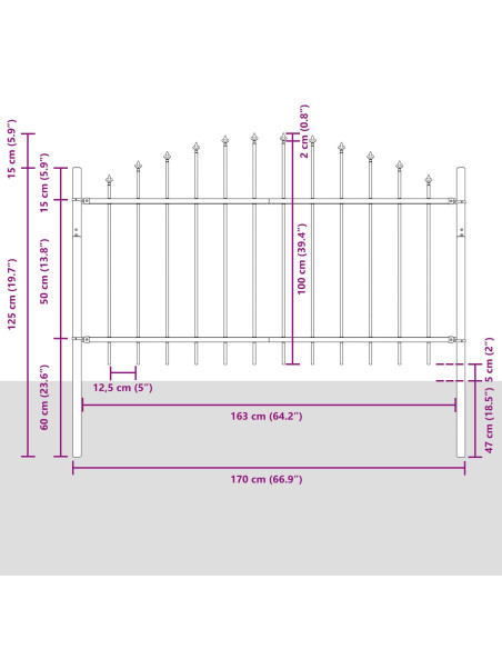 Recinzione da Giardino  con Parte Superiore a Giro Bianco 3,4x1 m in Acciaio