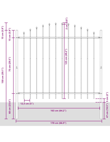 Recinzione da Giardino  con Parte Superiore ad Arco Bianca 5,1x1,25 m in Acciaio
