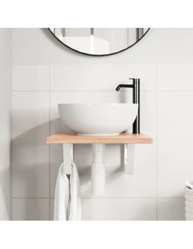 Ripiano a Parete per Lavabo in Acciaio e Massello di Rovere