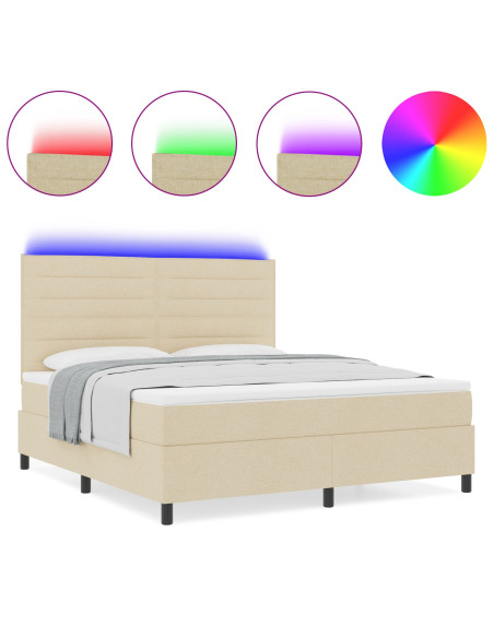 Letto a molle con materasso con led Crema 160 x 200 cm Tessuto