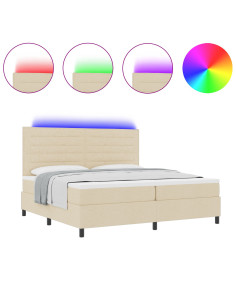 Letto a molle con materasso con led Crema 200 x 200 cm Tessuto