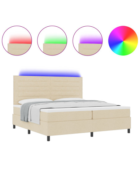 Letto a molle con materasso con led Crema 200 x 200 cm Tessuto